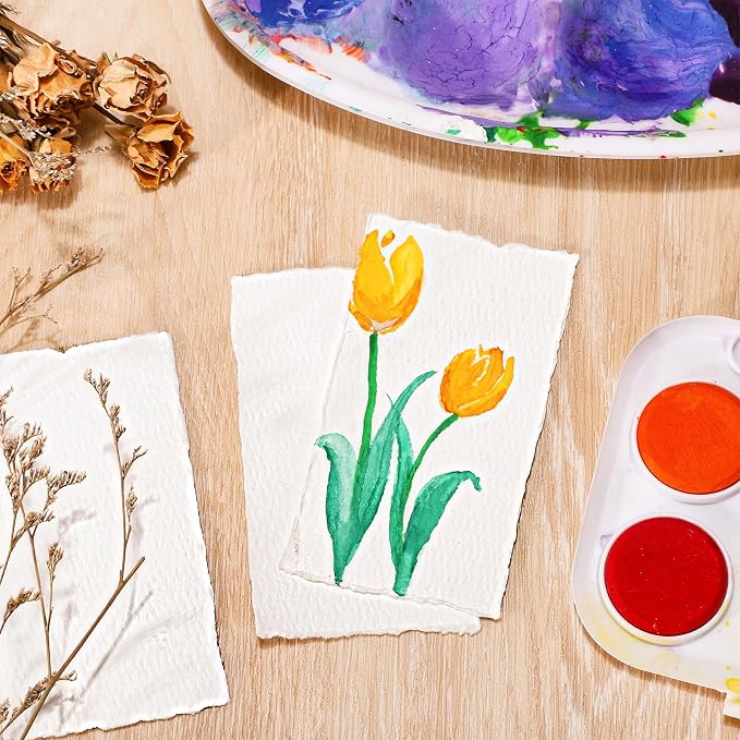 25 Sheets Watercolor Paper, 2 x 3.5, Deckled Edge Handmade Paper | 300 GSM paper - Image 5