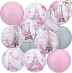 Panelee 12 Pcs Paris Party Decorations Eiffel Tower Pink Paper Lanterns 8 Inch by Panelee