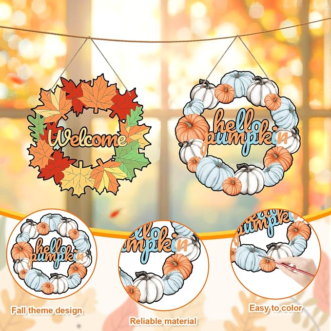 Sereliy 24 Pcs Fall Coloring Wreath Crafts, Color Your Own Thanksgiving Crafts - Image 3