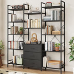 AFLUI Triple Bookshelf with 3 Fabric Drawers, 5-Tier Book Shelf and 10 Display by Unknown