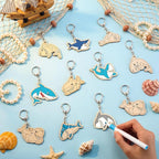 RattanView 24 Pcs Summer Shark Crafts Color Your Own Keychains DIY Craft Wooden - Image 4