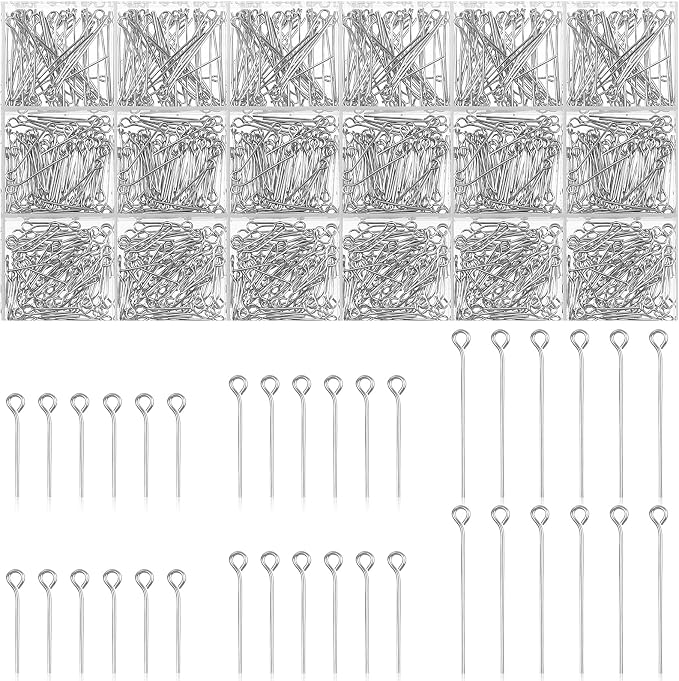 Junkin 1400 Pcs Eye Pins Mix Jewelry Findings 0.63 * 0.79 * 1.18 in Open Eye by Junkin