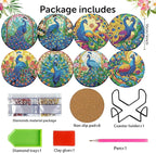 8 Pack Diamond Art Coasters, Peacock animals Diamond Painting Coasters Kits | - Image 2