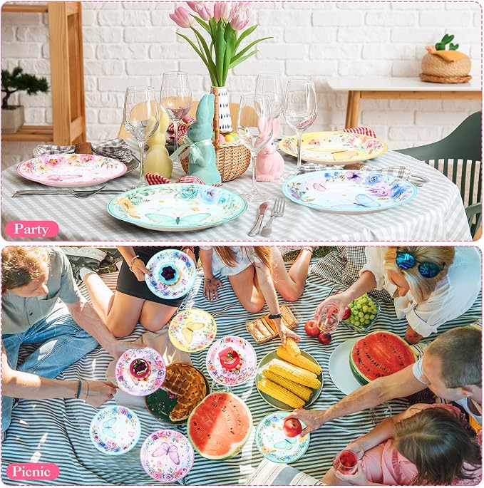 Funnymoom 60 Pcs 7 Inch Butterfly Birthday Party Plates Floral Paper Plates - Image 7