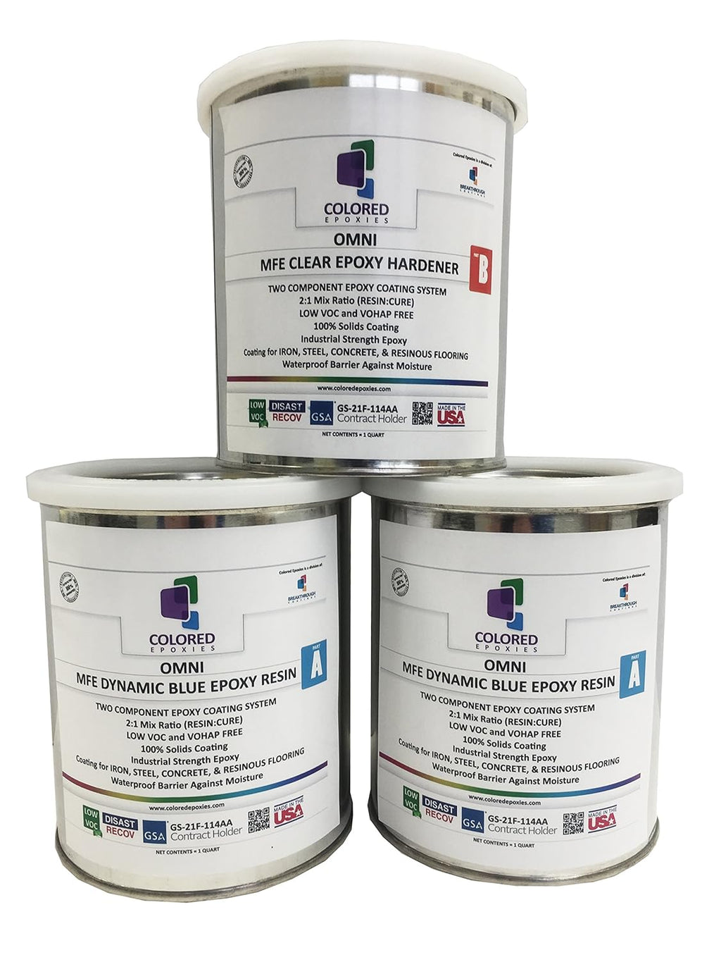 Coloredepoxies DB0001 Light Blue Epoxy Resin Coating Made with Beautiful and Vibrant Pigments, 100% solids, For Garage Floors, Basements, Concrete and Plywood. 3 Quart Kit