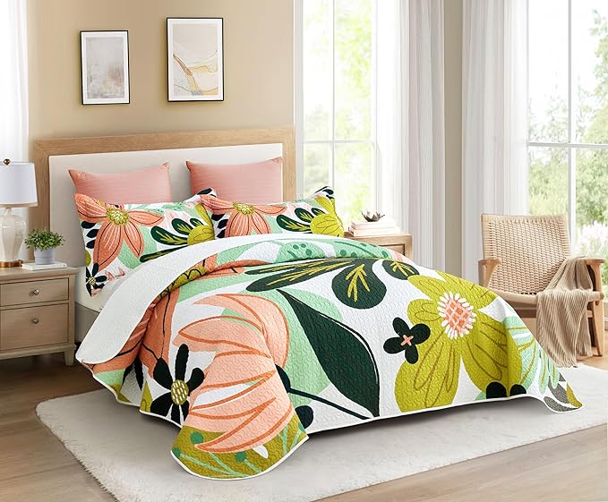 Tyrot 3 Piece Boho Floral Full/Queen Quilt Sets Farmhouse Reversible - Image 2