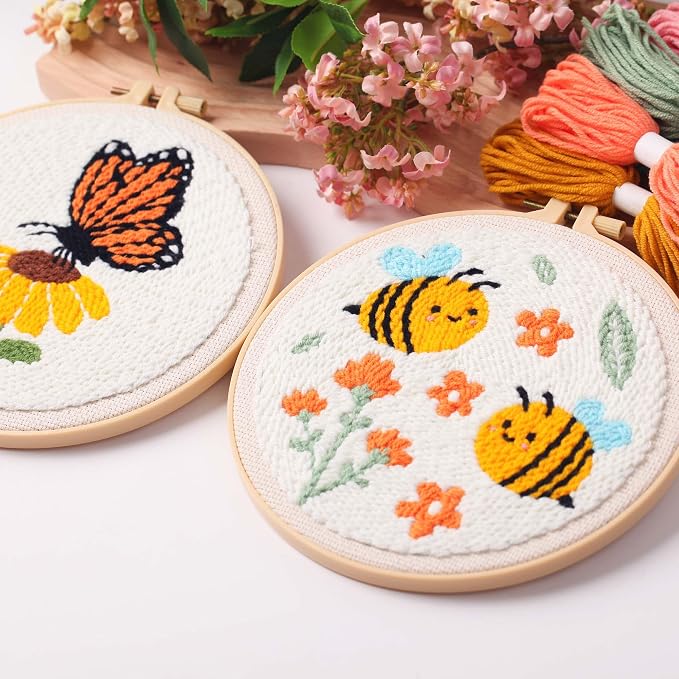 3Sets Punch Needle Kit for Adults Beginners, Bee & Butterfly Flowers Embroidery - Image 6