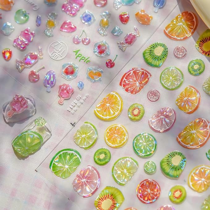 Summer Fruit Nail Art Stickers Decals 5D Embossed Fruit Nail Stickers 1PCS - Image 5