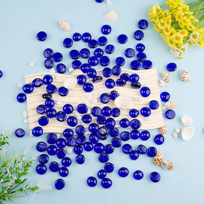 Blue Glass Marbles, 0.97 LB Transparent and Smooth Flat Glass Beads - Image 6