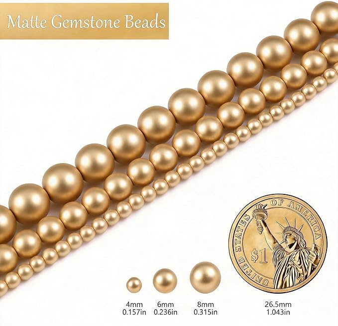 8mm Matte Gold Hematite Bead, 15-Inch Matte Round Loose Stone Beads - Image 3