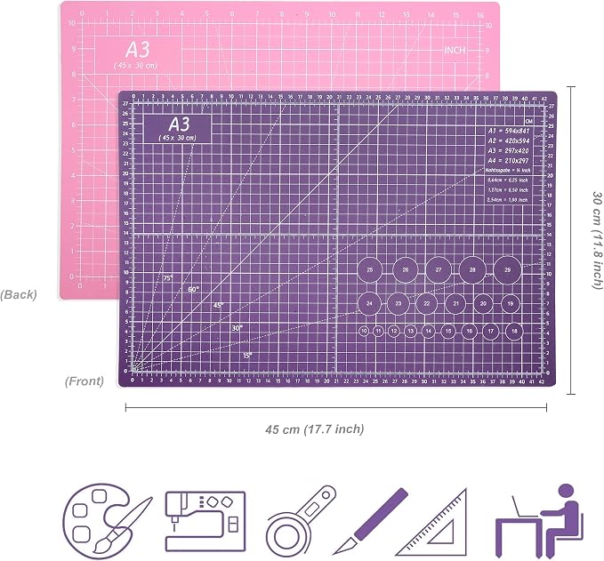 TCAIRG Self Healing Cutting Mat 18 inchx12 inch Non-Slip PVC Double Sided 5-Ply - Image 2
