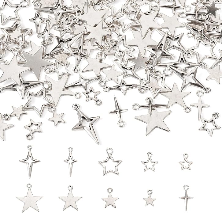 Tibetan Star Charms Silver Hollow Pentagram Pendants Metal Star Charms Hollow by BoutigemJewelry