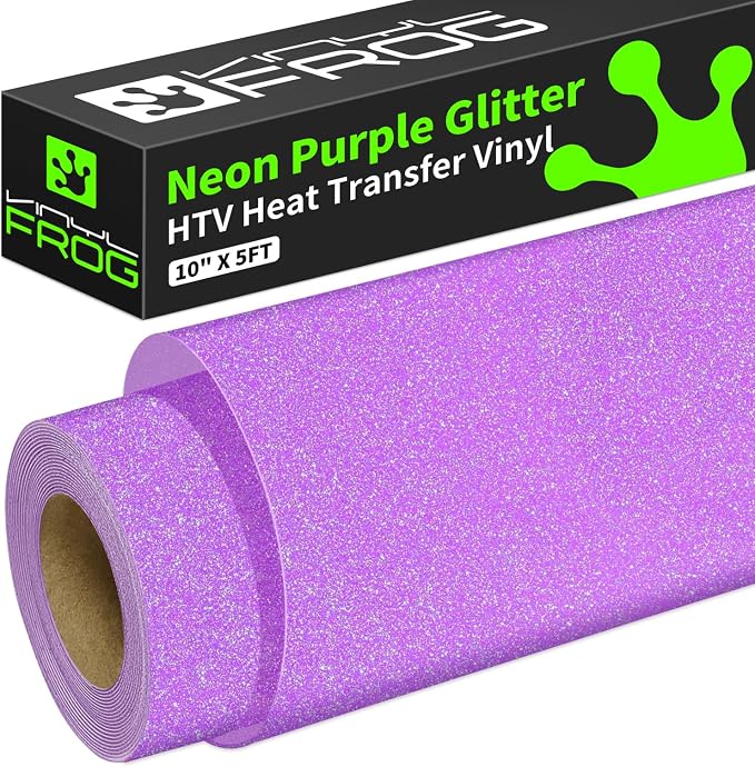 VINYL FROG Neon Purple Glitter Heat Transfer Vinyl Roll 10"x5ft Bright Purple by VINYLFROG