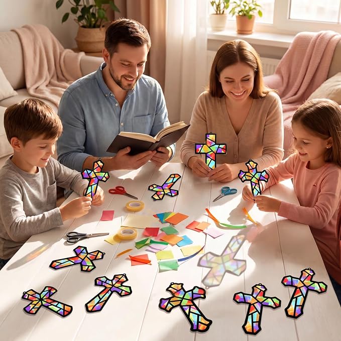 Renbuzhu 48PCS Sunday School VBS Crafts Bulk: Paper Cross Nativity Suncatchers - Image 3