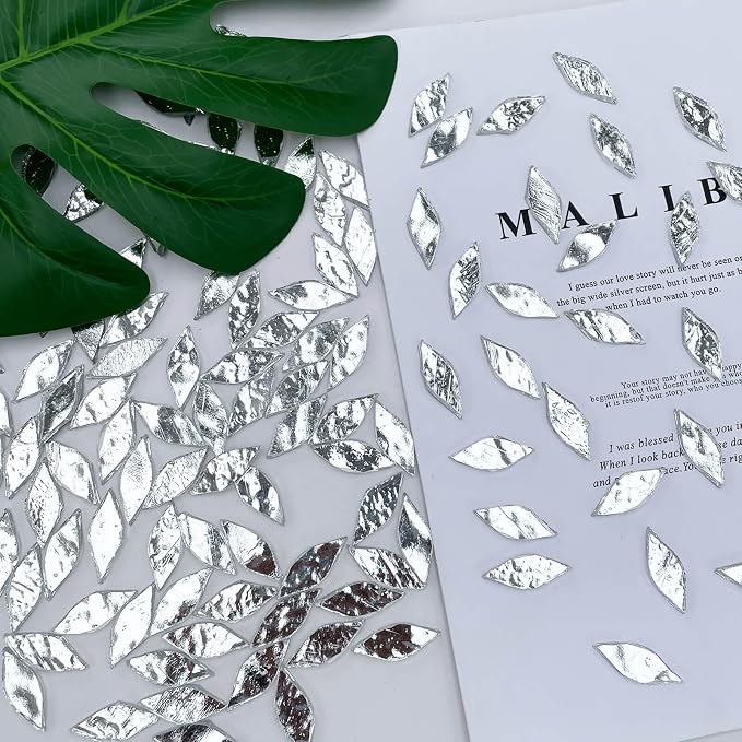 LITMIND 120 Pieces Silver Mosaic Glass Petals & Leaves - Image 4