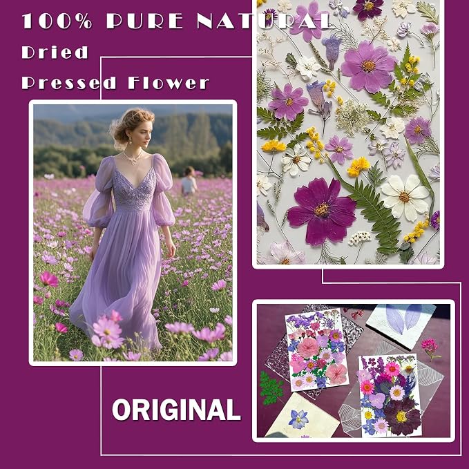 MIKIYA 54Pcs Purple Pressed Dried Flowers - Image 2