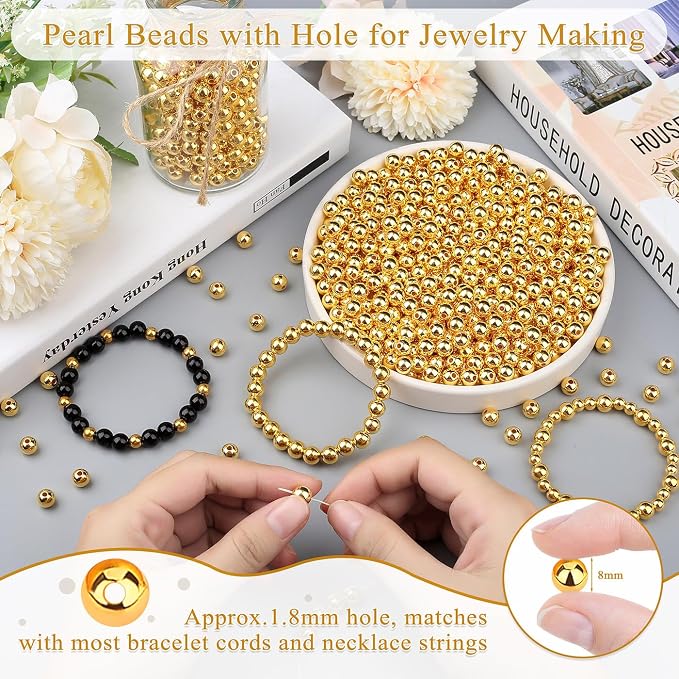 DUQGUHO 6mm Gold Beads for Jewelry Making Plastic Pearl Beads - Image 4