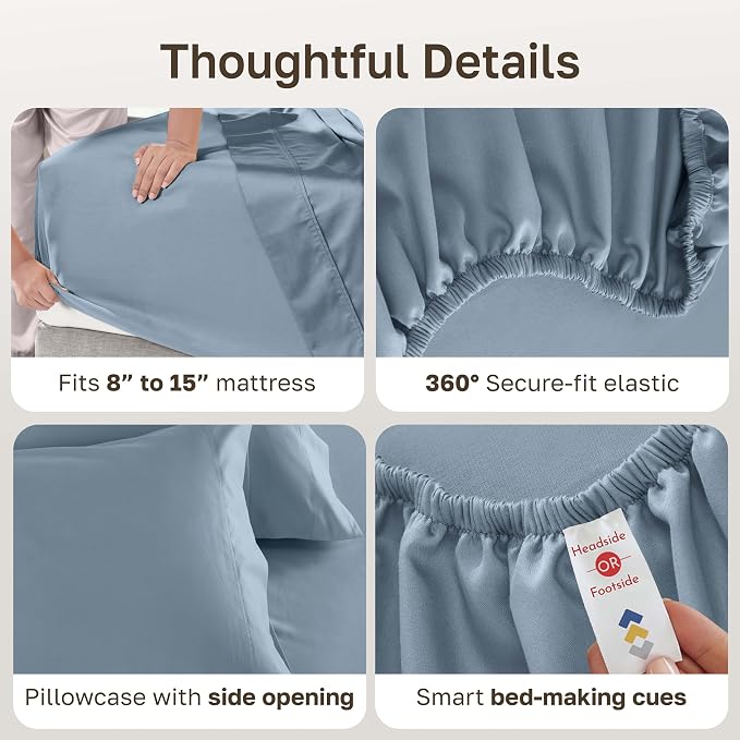 California Design Den Twin Sheet Set, 100% Cotton Sateen, 600 Thread Count Deep - Image 5