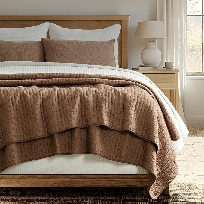 EVERGRACE Cross Stitch Pre-Washed Cotton Quilt Bedding Set Queen Size, by EVERGRACEHOME