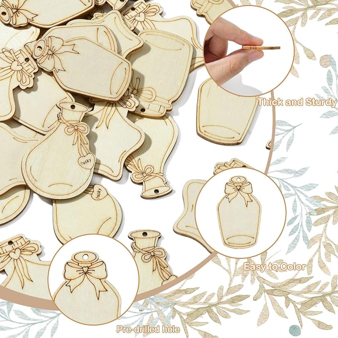 LiQunSweet 40 pcs 4 Styles Wishing Bottle Undyed Wood Cutout Charms Star - Image 3