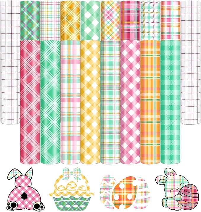 Plaid Patterned Permanent Adhesive Vinyl 16pcs 12'' x 10'' | Summer Check by CraftingEveryday