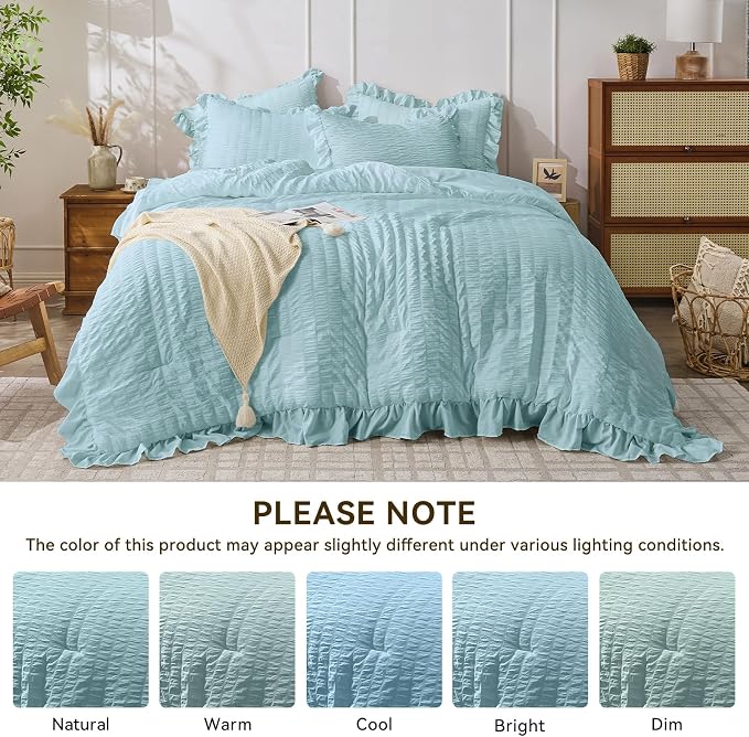 JOLLYVOGUE Blue Twin Size Comforter Set, 2 Pieces Seersucker Lightweight Fluffy - Image 8