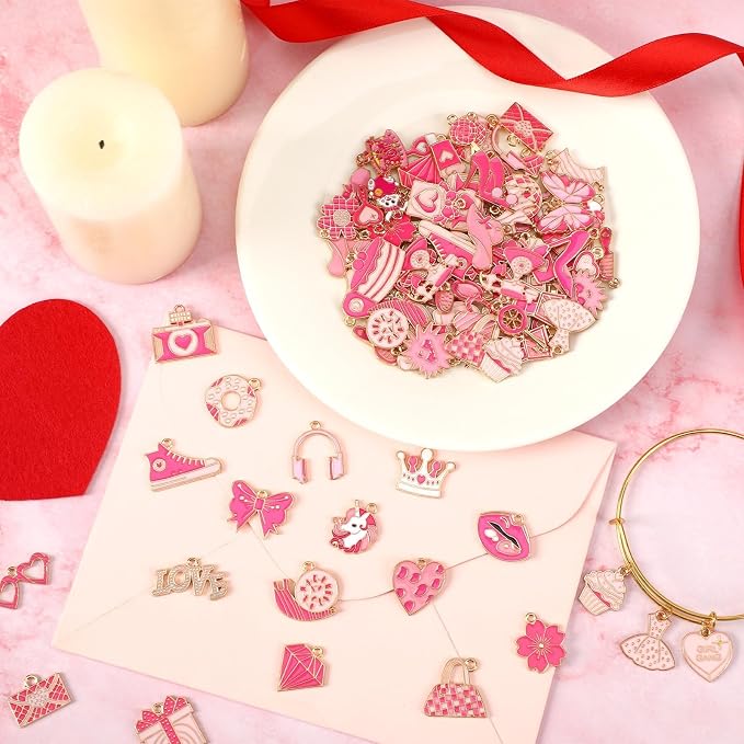 SANNIX 110Pcs/55 Pairs Pink Charms, Valentine Charms - Image 4