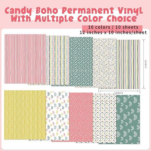 Tintnut Rainbow Stripe Permanent Vinyl 10 Sheets 12x10in Adhesive Vinyl | Boho - Image 2