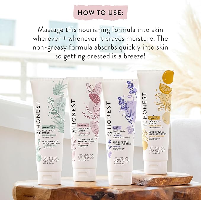 The Honest Company 2-in-1 Cleansing Shampoo and Body Wash and Face and Body Lotion Bundle Gentle for Baby Naturally Derived Sweet Almond Nourish 18.5 fl oz