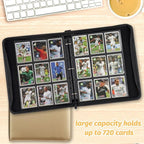 GERMUN 3 Ring 9 Pocket Zipper Card Binder, 720 Double Sided Standard PU Trading - Image 7