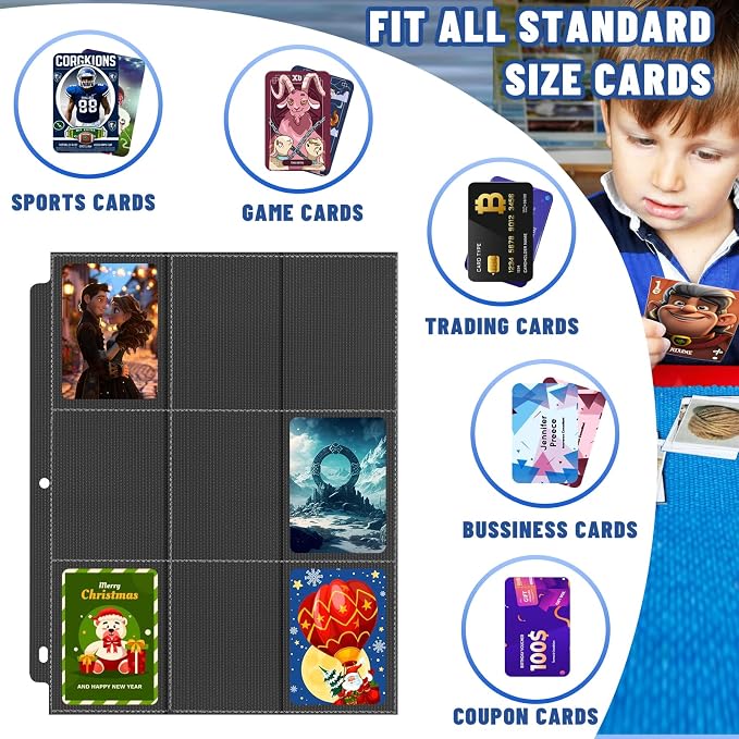450 Pockets Trading Card Sleeves Binder, Baseball Card Binder Sleeves fit - Image 2