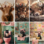 Mosaflare 6 Pack 5D Diamond Painting Kits, Highland Cow Black Cat Diamond Art by Mosaflare