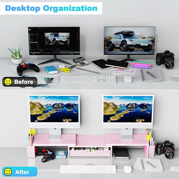 Spacrea Metal Desk Organizers and Accessories, Dual Monitor Stand Riser - Image 3