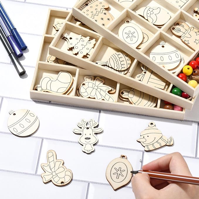 81 pcs 27 Styles Christmas Theme Unfinished Wooden Cutout Charms Snowman Winter - Image 4