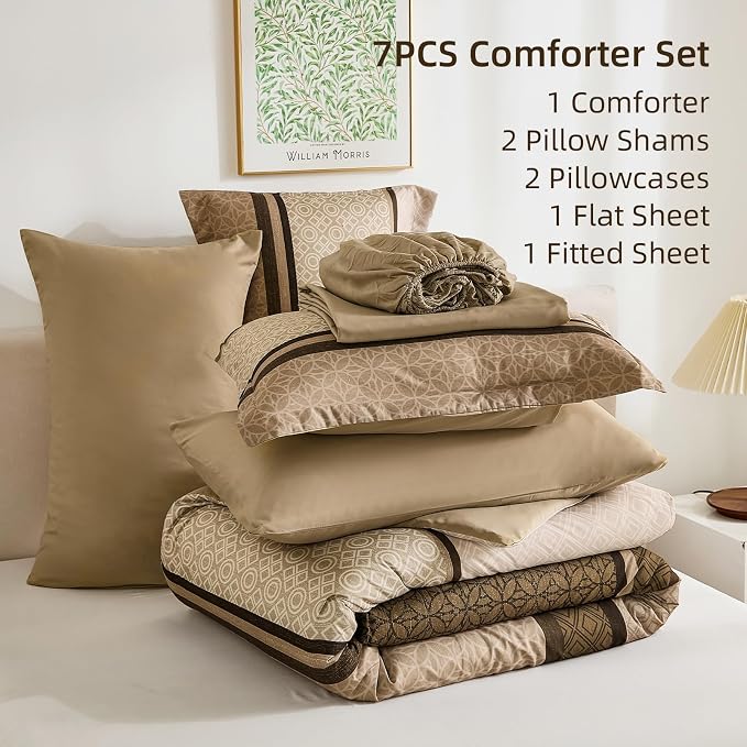 WONGS BEDDING 7 Pieces Comforter Set Queen Size, Minimalist Geometric Soft - Image 7