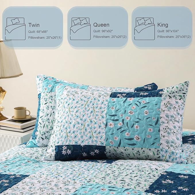 Whale Flotilla Patchwork Quilt Twin Size, Extra Soft Boho Floral Bedspreads - Image 6