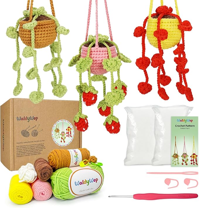 WaldyWop Crochet Kit for Beginners: 3 PCS Hanging Potted Crochet Plants Kits by WaldyWop