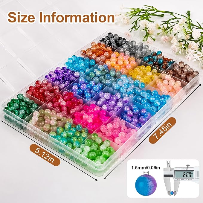 XSEINO About 1200+ PCS 6mm Double Colors Style Glass Beads Bracelet Making Kit - Image 2