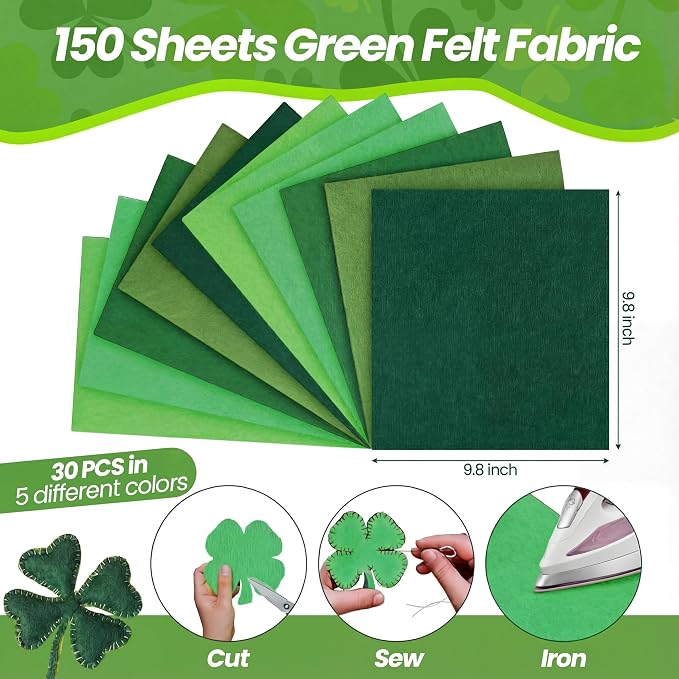 Peryiter 150 Pcs Back to School Green Felt Fabric Sheets Bulk - Image 2