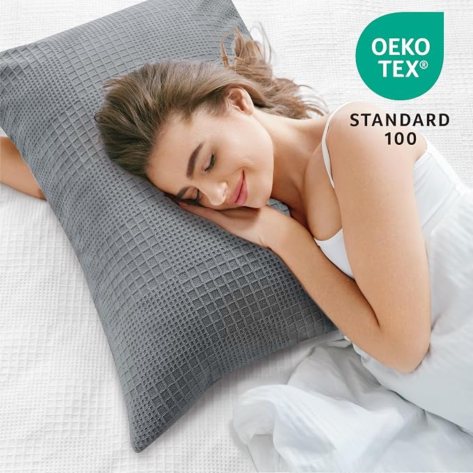 BEDELITE Flannel King Size Pillow Cases Set of 2, Decorative Waffle Weave - Image 5