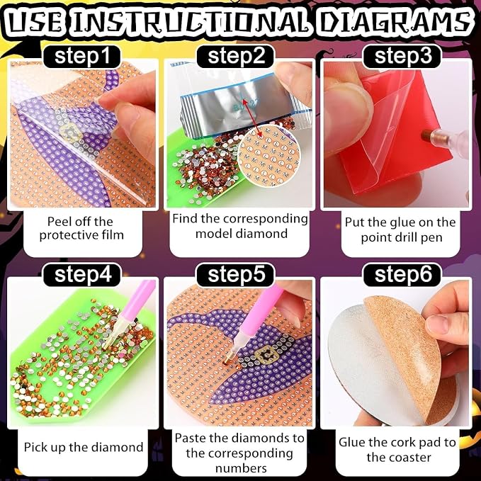 Axquilon 8 Pcs Halloween Diamond Art Coasters Kit - Image 7