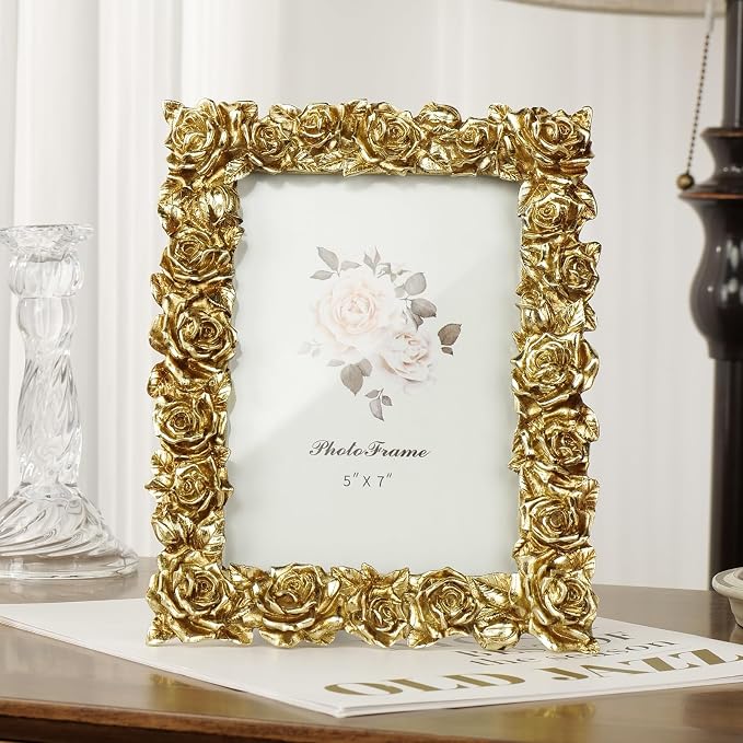 Cuspin 5x7 Picture Frame Vintage Gold Frames, Elegant Home Decor - Image 2