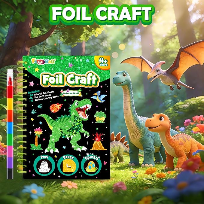 FUNNYB&G Foil Art Craft Kit for Boys 4-10 Years Old: Mess-Free & No-Glue - Image 3
