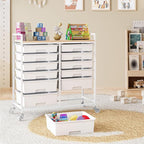 Rolling Storage Cart with 12 Drawers, Wooden Tabletop Utility Cart - Image 8
