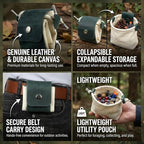 Toprank Leather Foraging Pouch – Collapsible Canvas and Leather Belt Bag - Image 2