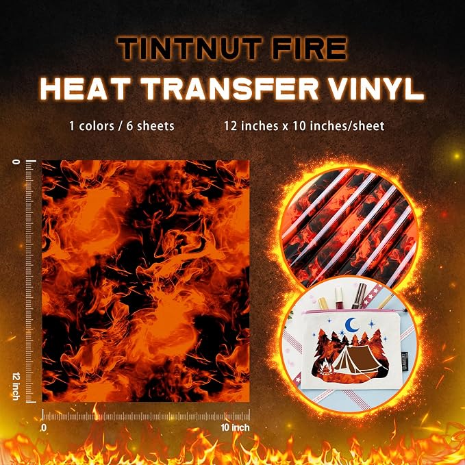 Tintnut Orange Black Flame Heat Transfer Vinyl, stretch washable, suitable - Image 2