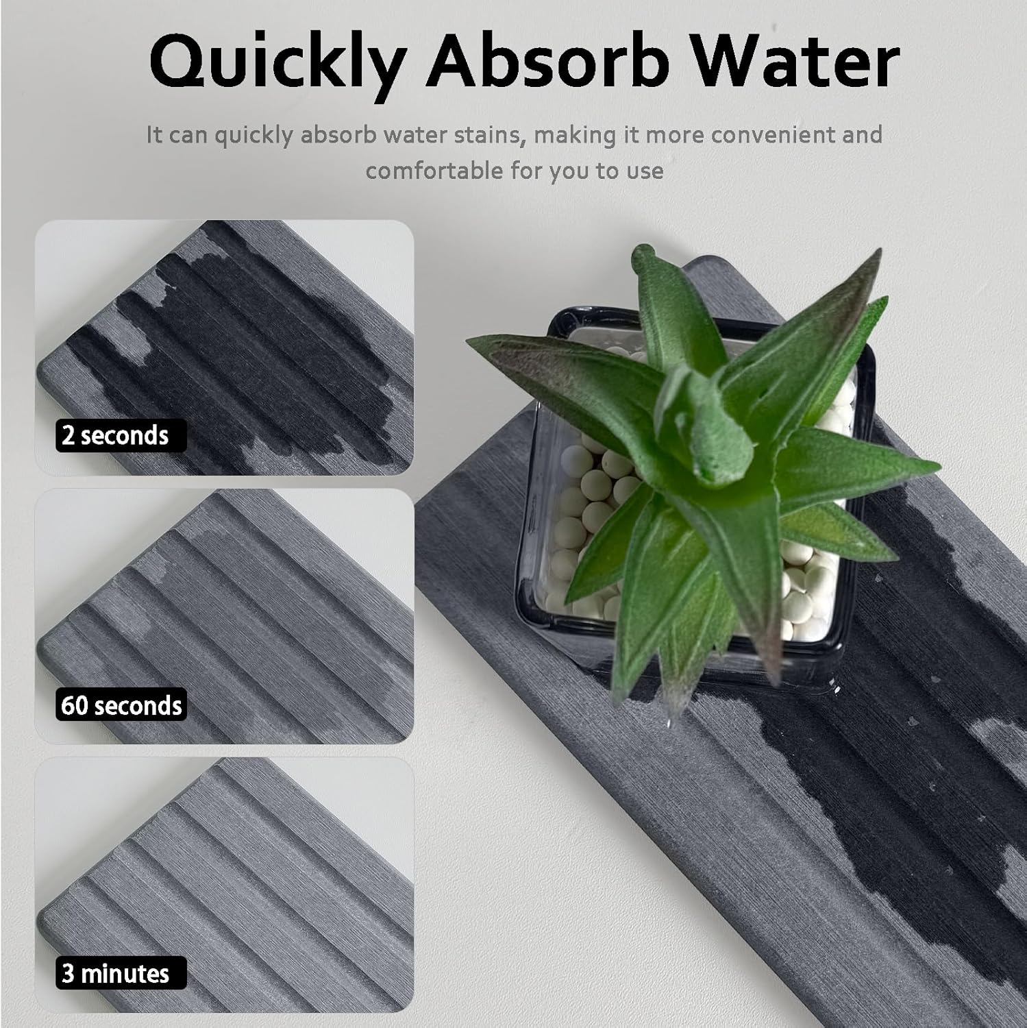 Diatomite Soap Dish, Water Absorbing Stone Tray, Kitchen Sink Organizer, Fast Drying Counter Holder (Grey, 11" x 4.7"/28 x 12cm)