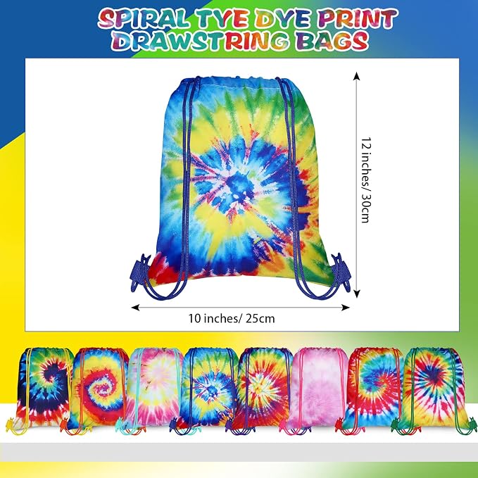 Sweetude 16 Pcs Tye Dye Party Favor Bags Tie Dyed Drawstring Backpack Gift Bag - Image 2