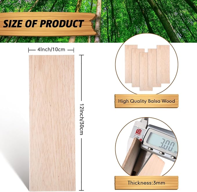 Namalu 20 Pack Balsa Wood Sheets 12 x 4 x 0.12 Inches-3 mm Thick Unfinished - Image 3