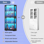IRONCK 71" Carbon Fiber Corner Glass Display Cabinet, RGB LED Lights - Image 7